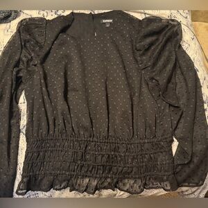 Large Express Black Textured peplum Women's Blouse